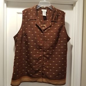Brown Sleeveless Collared Top in Size 22/24